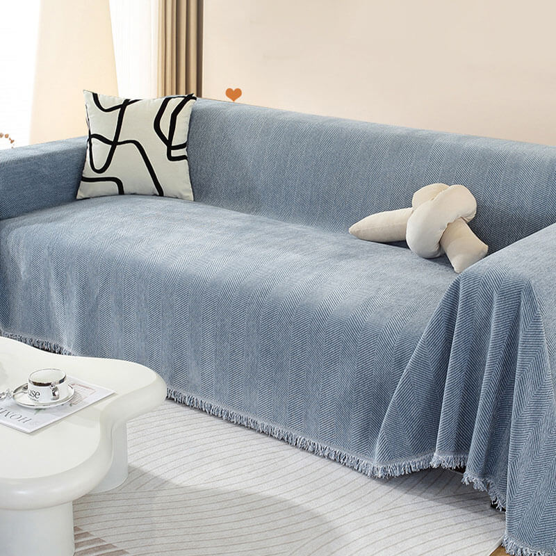 Sofa Throw Chenille Herringbone Tassel Blanket Cover Large 70.9x165.4in Pet Protection Couch Blanket Wrap | Koossa